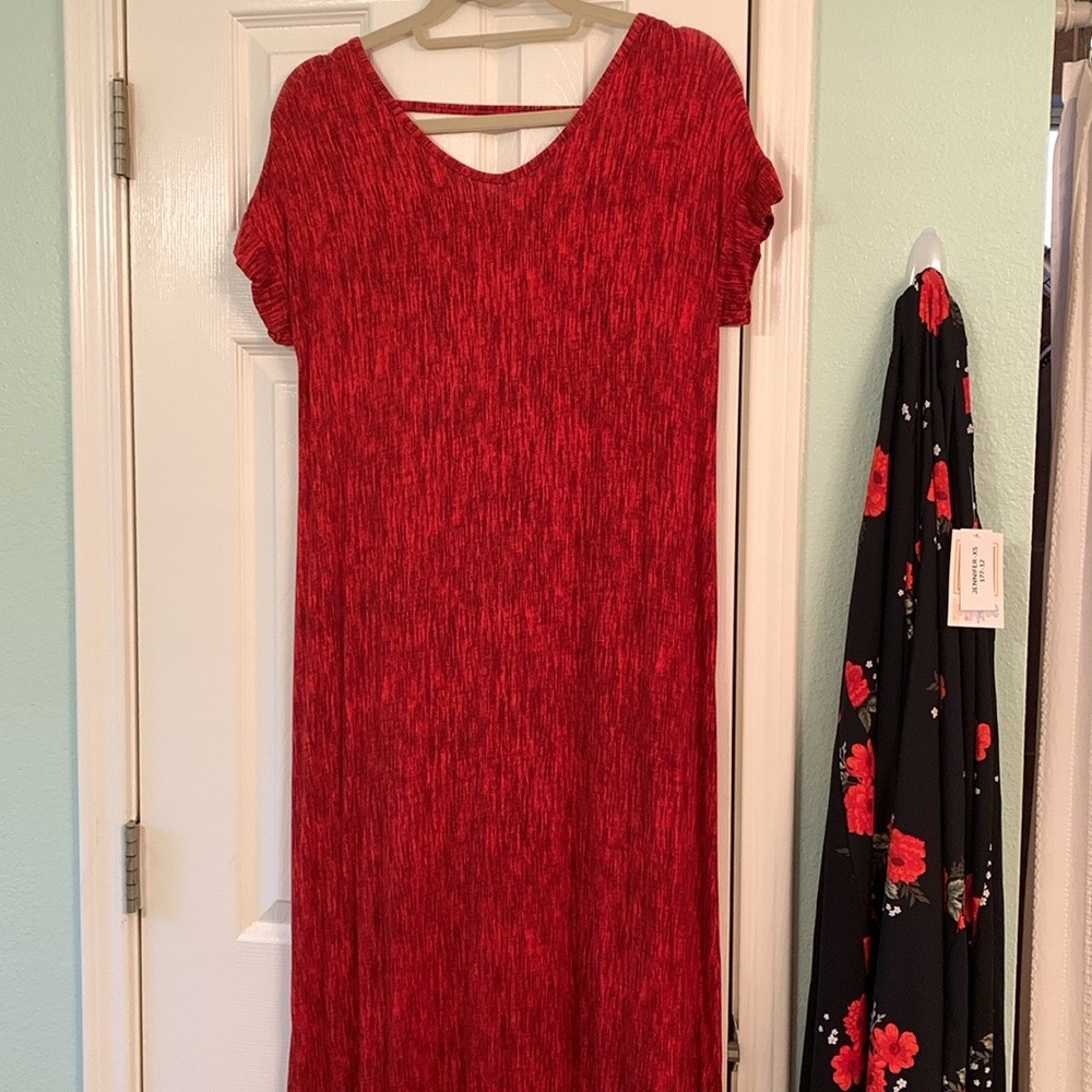 Red Maxi Dress. V neck. Lularoe Macy